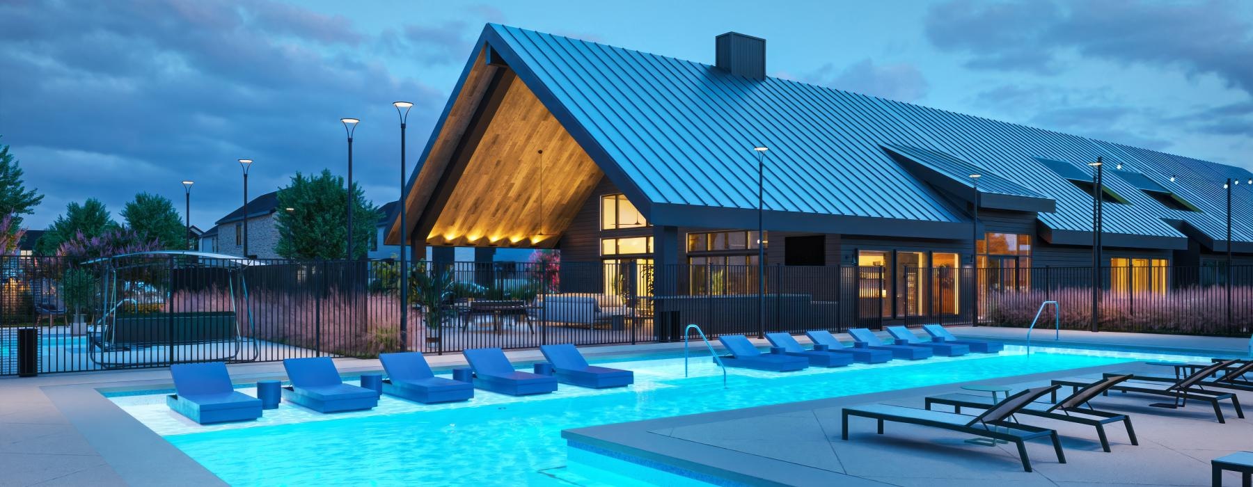 tanning shelf with loungers in pool